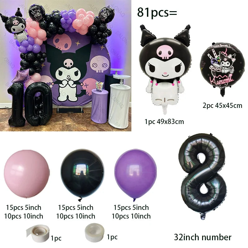 81 Parça Kuromi Konseptli Balon Zinciri Seti