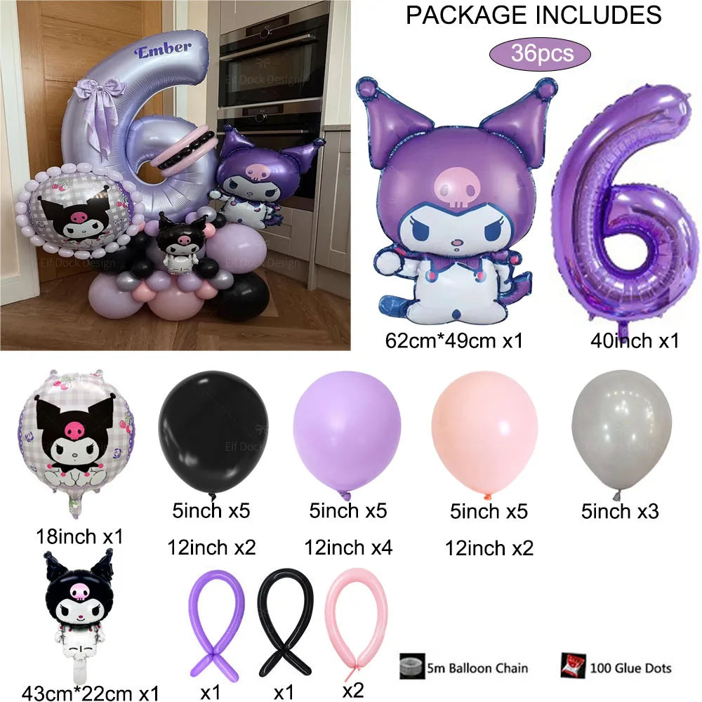 36 Parça Kuromi Temalı Parti Balon Seti