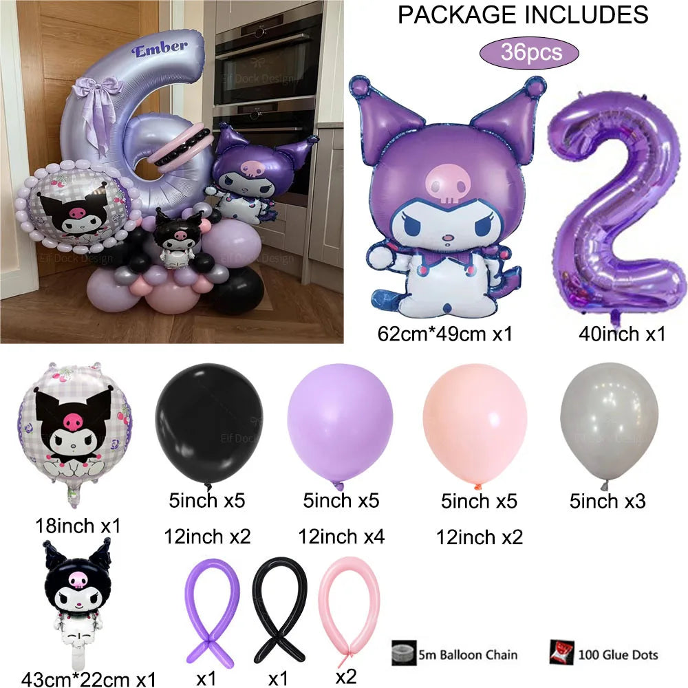 36 Parça Kuromi Temalı Parti Balon Seti