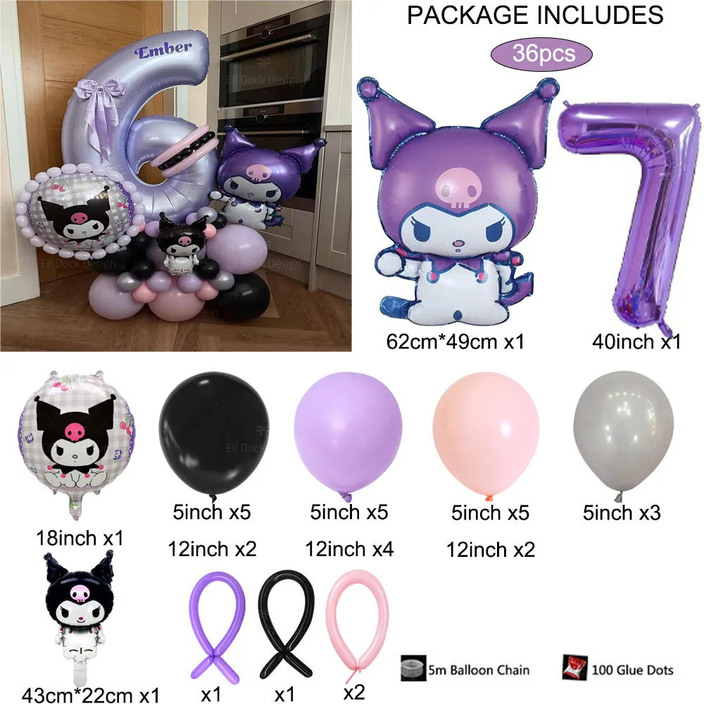 36 Parça Kuromi Temalı Parti Balon Seti
