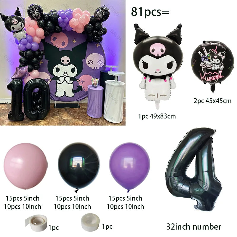 81 Parça Kuromi Konseptli Balon Zinciri Seti