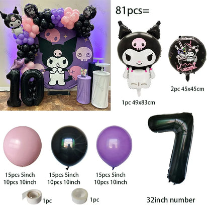 81 Parça Kuromi Konseptli Balon Zinciri Seti