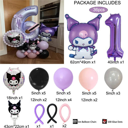 36 Parça Kuromi Temalı Parti Balon Seti