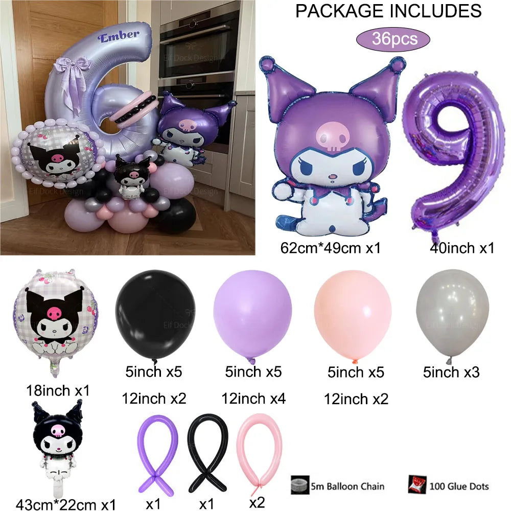 36 Parça Kuromi Temalı Parti Balon Seti