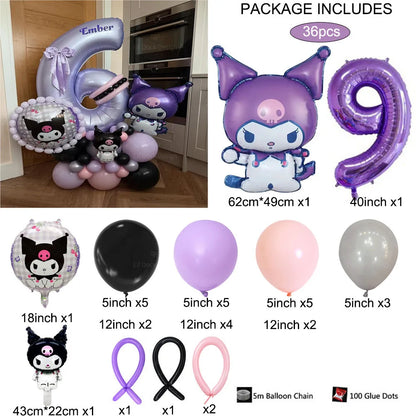 36 Parça Kuromi Temalı Parti Balon Seti