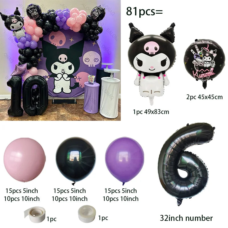 81 Parça Kuromi Konseptli Balon Zinciri Seti