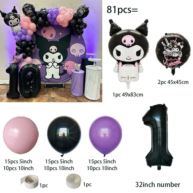 81 Parça Kuromi Konseptli Balon Zinciri Seti