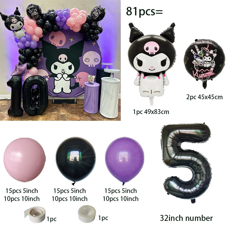 81 Parça Kuromi Konseptli Balon Zinciri Seti