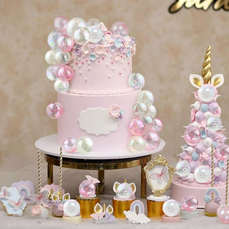 10 Adet Şeffaf Baloncuk Topu Pasta Süsü İnci Eklemeli