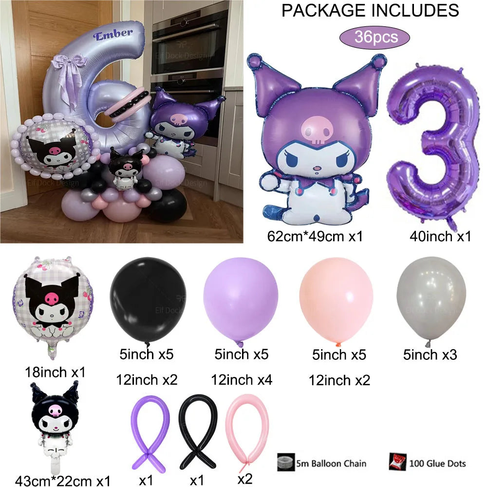 36 Parça Kuromi Temalı Parti Balon Seti