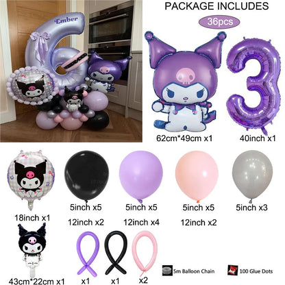 36 Parça Kuromi Temalı Parti Balon Seti