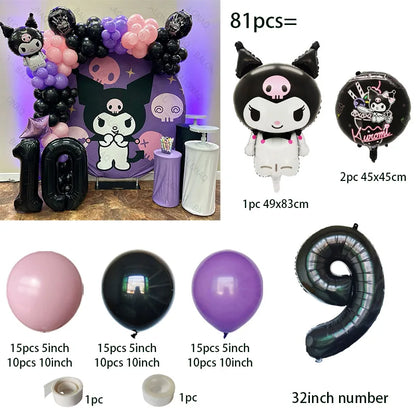 81 Parça Kuromi Konseptli Balon Zinciri Seti