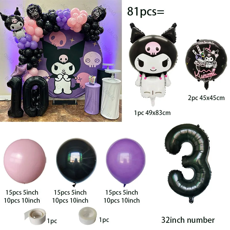 81 Parça Kuromi Konseptli Balon Zinciri Seti