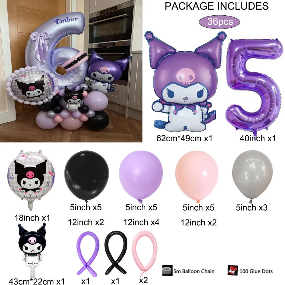36 Parça Kuromi Temalı Parti Balon Seti