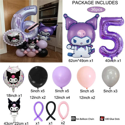 36 Parça Kuromi Temalı Parti Balon Seti